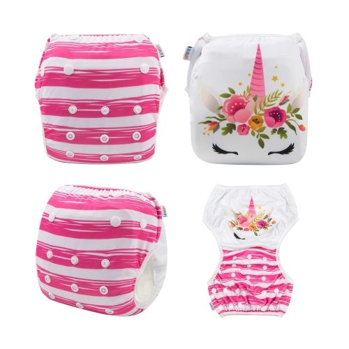 ALVABABY One Size Positioning Printed Swim Diaper -Flowers (DYK-AMD01A)