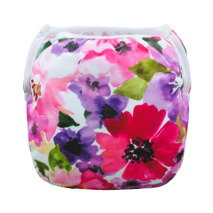 ALVABABY One Size Printed Swim Diaper -Purple flowers (SW-H065A)
