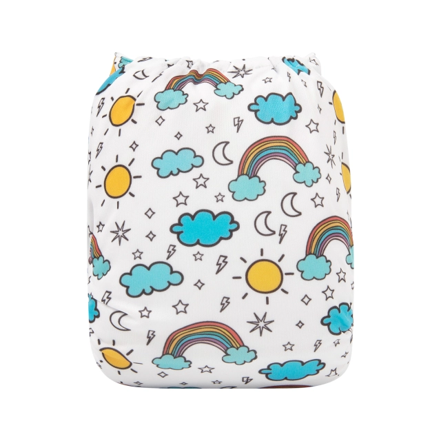 ALVABABY One Size Positioning Printed Cloth Diaper -Rainbow and clouds (YDP32A)