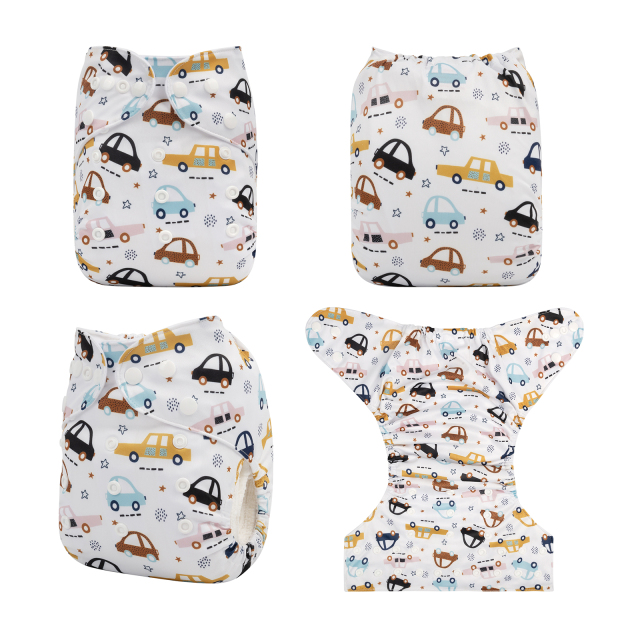 ALVABABY One Size Positioning Printed Cloth Diaper -Car (YDP57A)