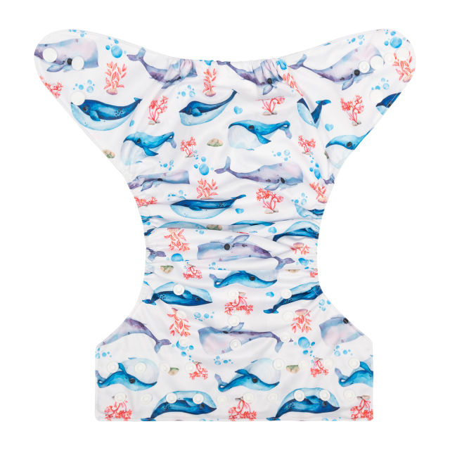 ALVABABY One Size Positioning Printed Cloth Diaper -Whales(YDP61A)