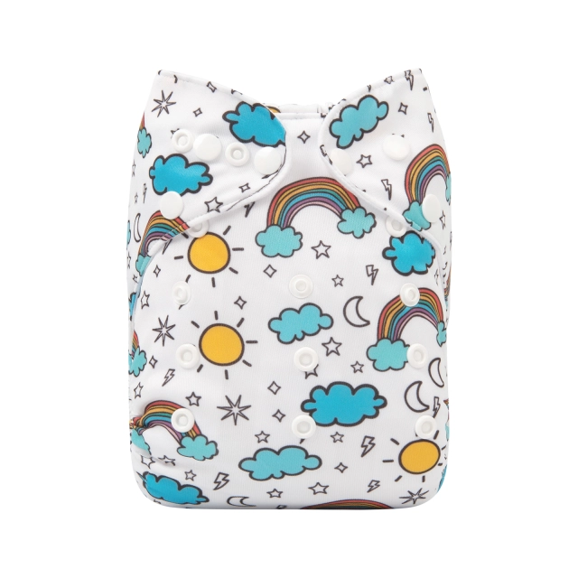 ALVABABY One Size Positioning Printed Cloth Diaper -Rainbow and clouds (YDP32A)