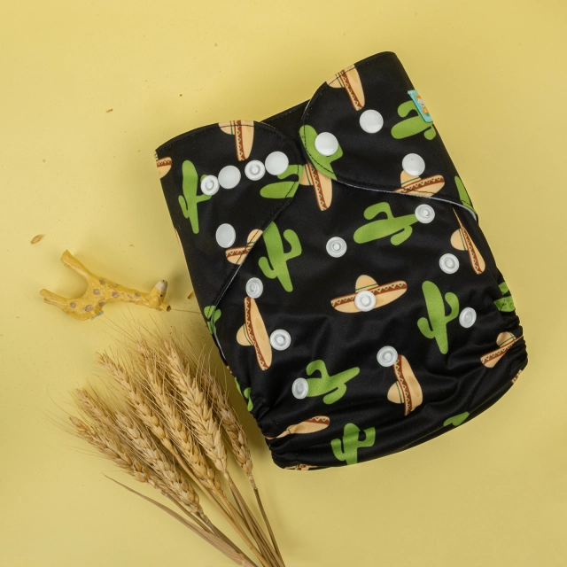 ALVABABY One Size Positioning Printed Cloth Diaper -Cactus (YDP46A)