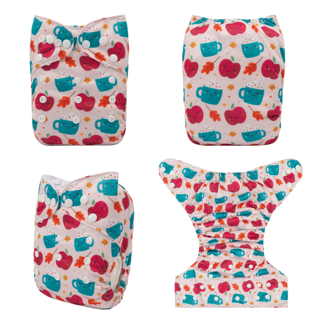 ALVABABY One Size Positioning Printed Cloth Diaper -Apple and cup (YDP89A)