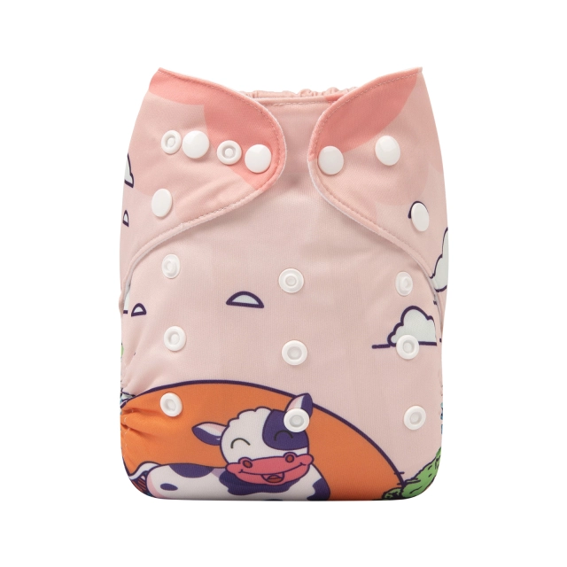ALVABABY One Size Positioning Printed Cloth Diaper -Cows (YDP33A)