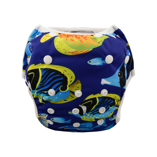 ALVABABY One Size Positioning  Printed Swim Diaper- Fishes(SWD29A)
