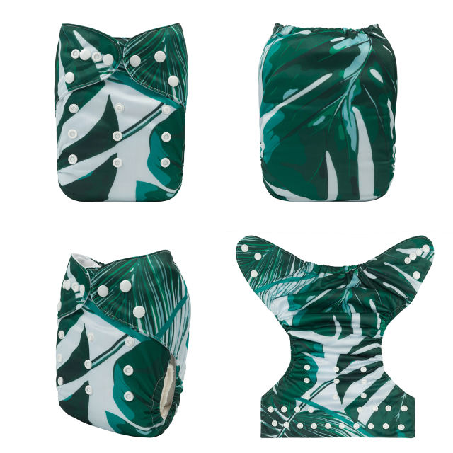 ALVABABY One Size Positioning Printed Cloth Diaper -Leaves (YDP85A)