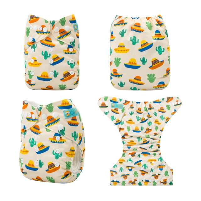 ALVABABY One Size Positioning Printed Cloth Diaper -Cactus and hat (YDP44A)