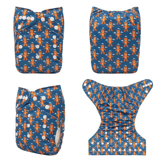 ALVABABY One Size Positioning Printed Cloth Diaper -Little bear (YDP90A)