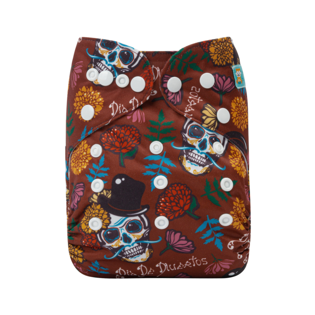 ALVABABY One Size Positioning Printed Cloth Diaper -Skull and flowers (YDP51A)
