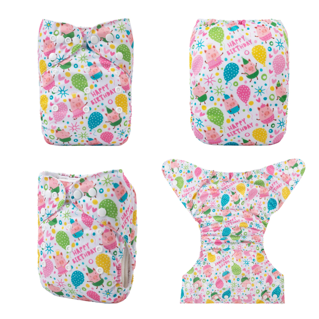 ALVABABY One Size Positioning Printed Cloth Diaper -Piggy and pilling (YDP99A)