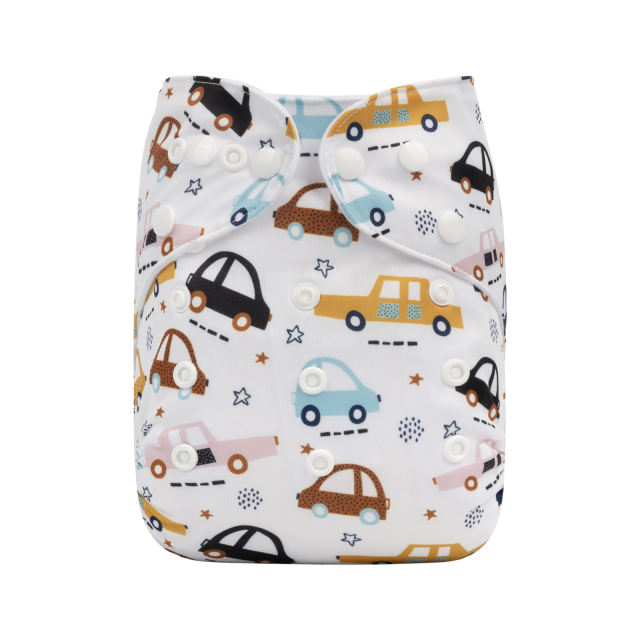 ALVABABY One Size Positioning Printed Cloth Diaper -Car (YDP57A)