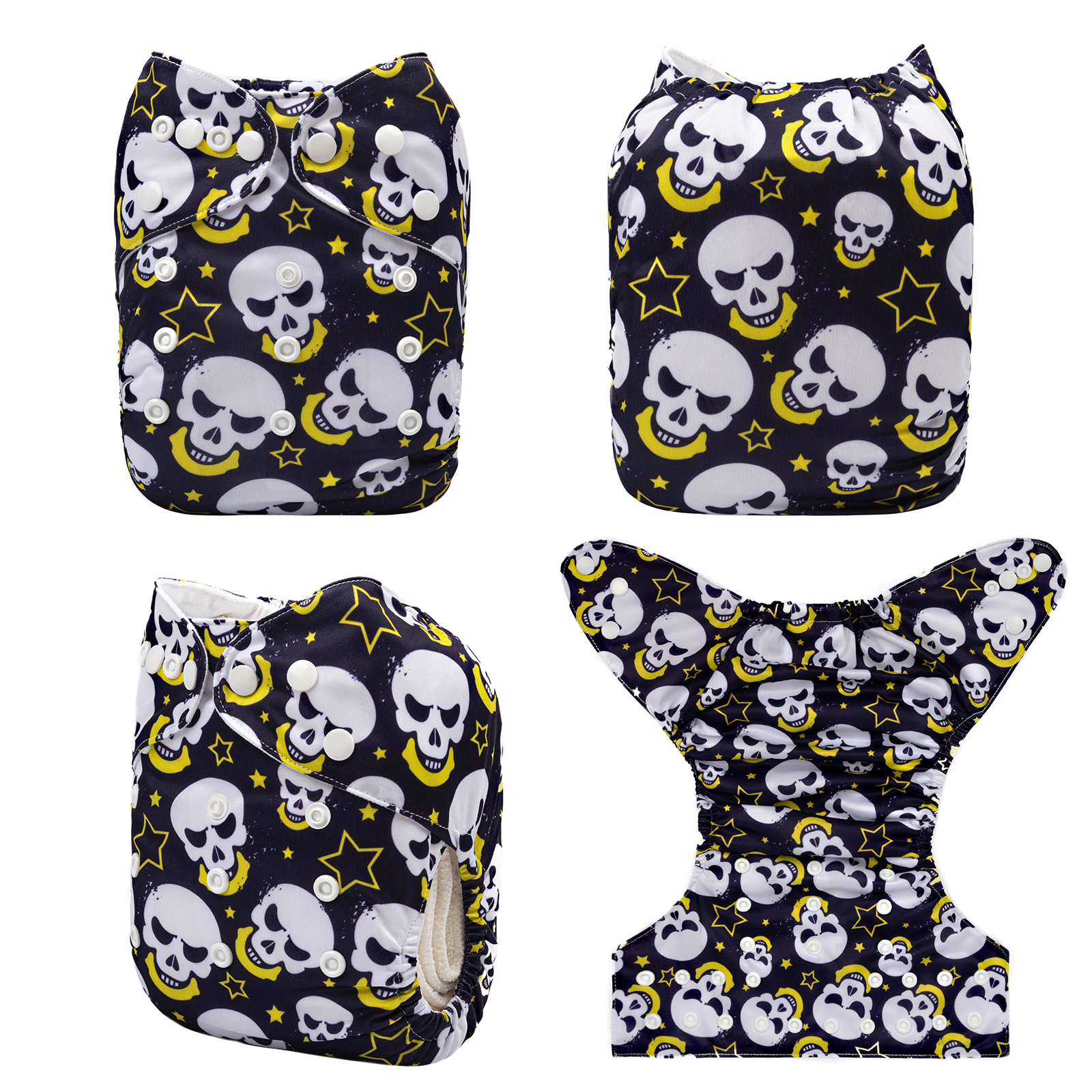ALVABABY One Size Positioning Printed Cloth Diaper - (Skull, YDP82A)