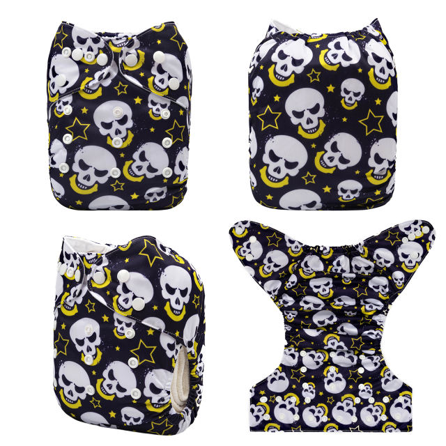 ALVABABY One Size Positioning Printed Cloth Diaper -Skull (YDP82A)