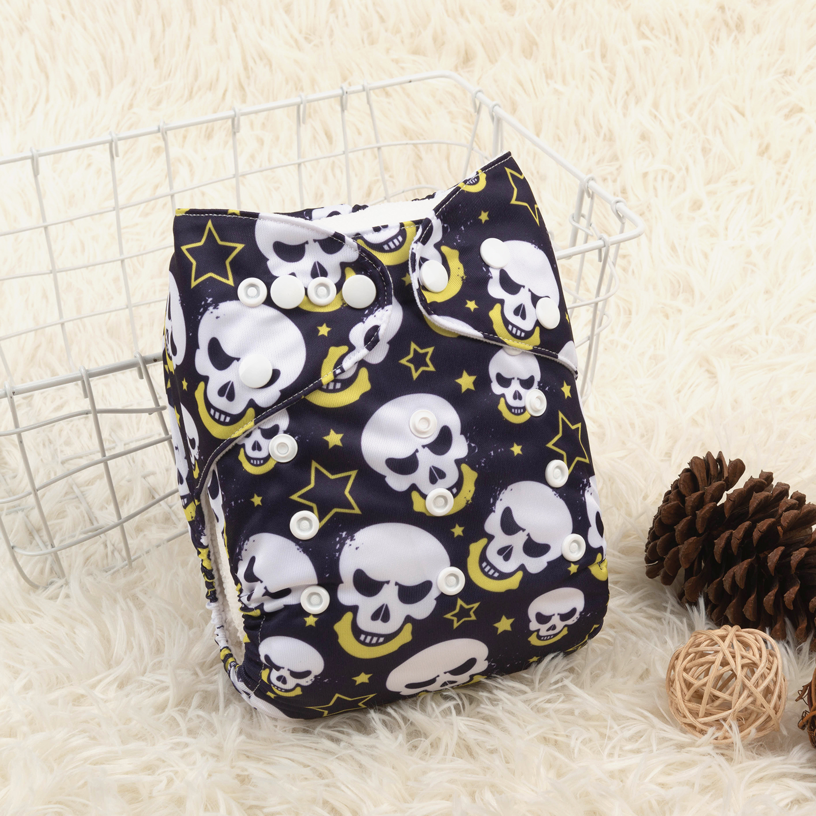 ALVABABY One Size Positioning Printed Cloth Diaper - (Skull, YDP82A)