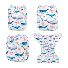 ALVABABY One Size Positioning Printed Cloth Diaper -Whales(YDP61A)