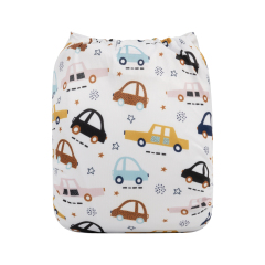 ALVABABY One Size Positioning Printed Cloth Diaper -Car (YDP57A)