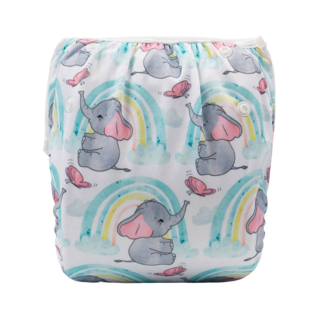 ALVABABY One Size Positioning  Printed Swim Diaper -Blue elephant (SWD78A)