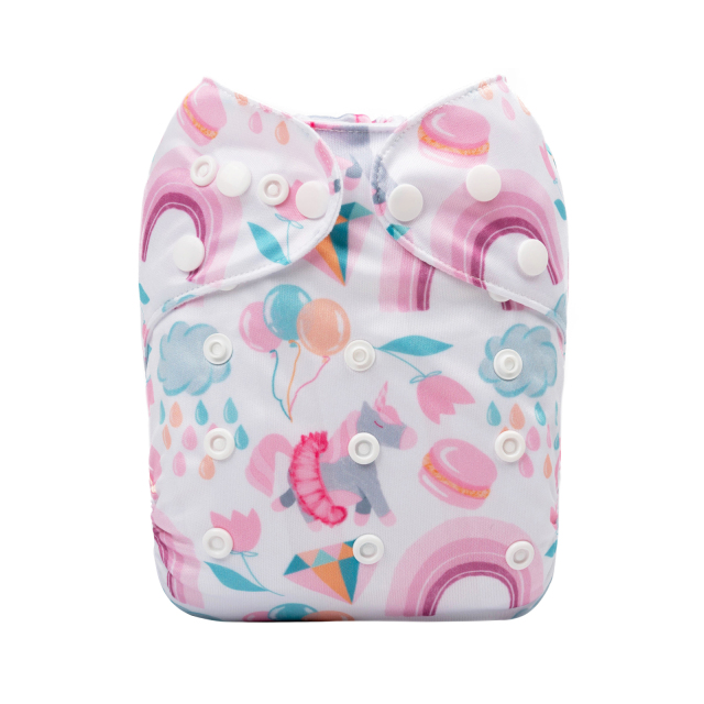 ALVABABY One Size Positioning Printed Cloth Diaper -Rainbow and unicorn (YDP83A)