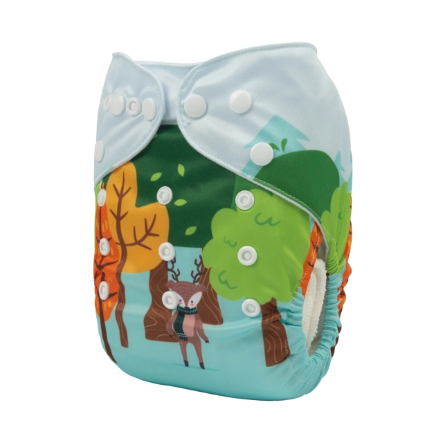 ALVABABY One Size Positioning Printed Cloth Diaper - Squirrel and deer (YDP86A)