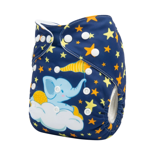 ALVABABY One Size Positioning Printed Cloth Diaper -Elephant and stars (YDP37A)