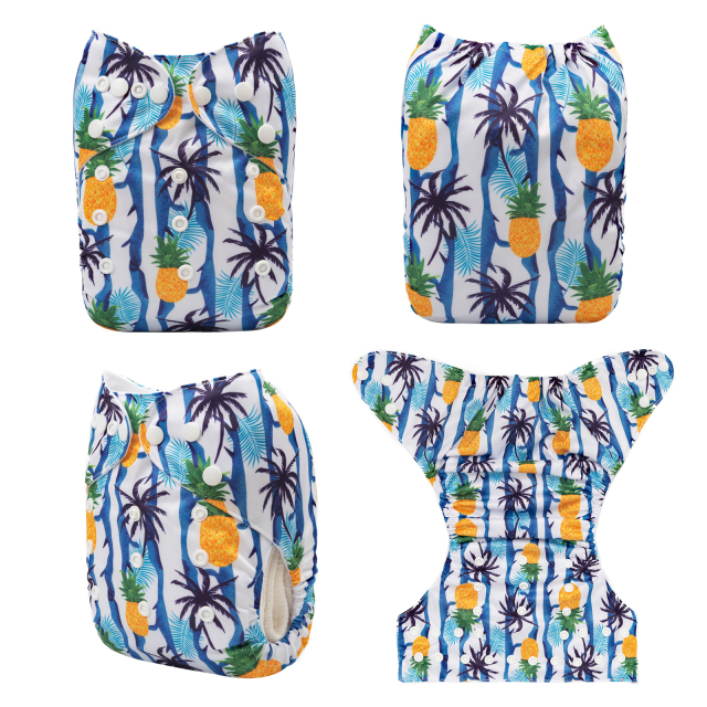 ALVABABY One Size Positioning Printed Cloth Diaper -Pineapple tree (YDP80A)