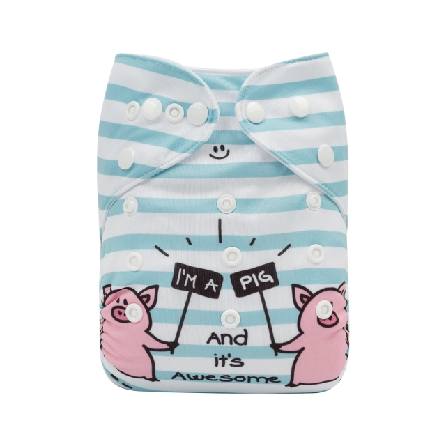 ALVABABY One Size Positioning Printed Cloth Diaper -Pig (YDP41A)