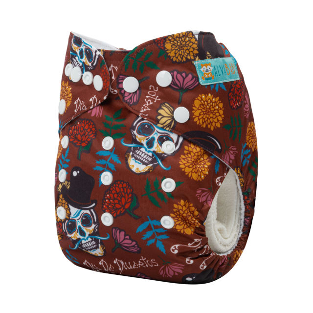 ALVABABY One Size Positioning Printed Cloth Diaper -Skull and flowers (YDP51A)