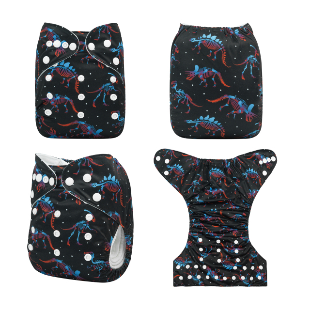 ALVABABY One Size Positioning Printed Cloth Diaper -Dinosaur (YDP64A)