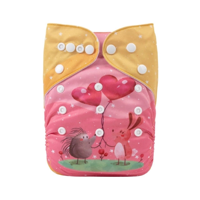 ALVABABY One Size Positioning Printed Cloth Diaper -Dinosaurs, birds, rabbits and hedgehogs (YDP100A)