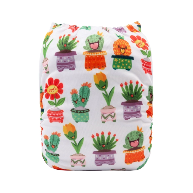 ALVABABY One Size Positioning Printed Cloth Diaper -Cactus and flower (YDP96A)