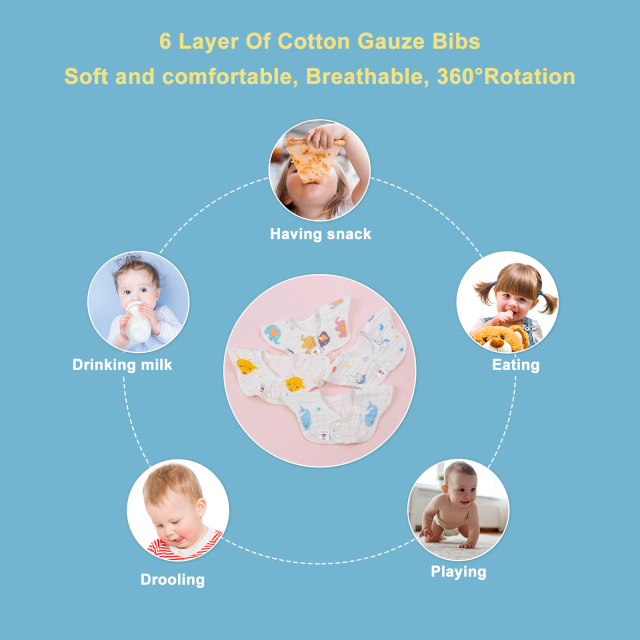 1 set of Muslin 360º Rotate Soft Cotton Baby Bibs -(4MSWZ02A)