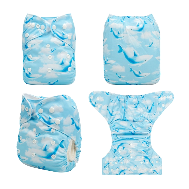 ALVABABY One Size Positioning Printed Cloth Diaper -Dolphin (YDP40A)