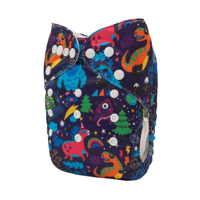 ALVABABY One Size Positioning Printed Cloth Diaper -Dinosaurs and unicorns (YDP87A)
