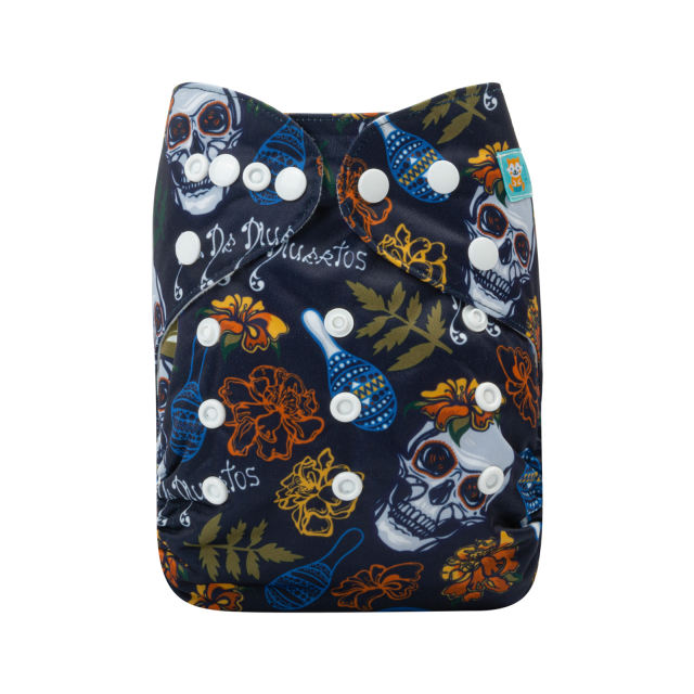 ALVABABY One Size Positioning Printed Cloth Diaper -Skull and flowers, leaves (YDP53A)
