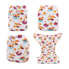 ALVABABY One Size Positioning Printed Cloth Diaper -Bear and chick (YDP67A)