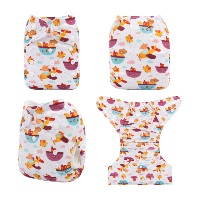 ALVABABY One Size Positioning Printed Cloth Diaper -Bear and chick (YDP67A)