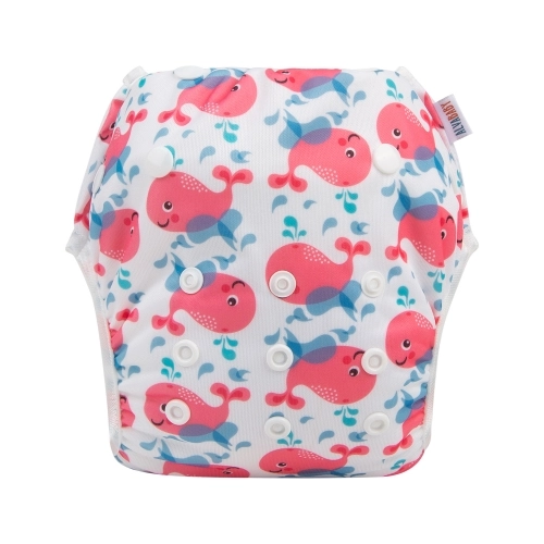 ALVABABY One Size Printed Swim Diaper -Pink cute whale (YK66A)