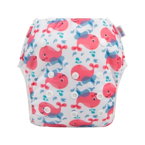 ALVABABY One Size Printed Swim Diaper -Pink cute whale (YK66A)