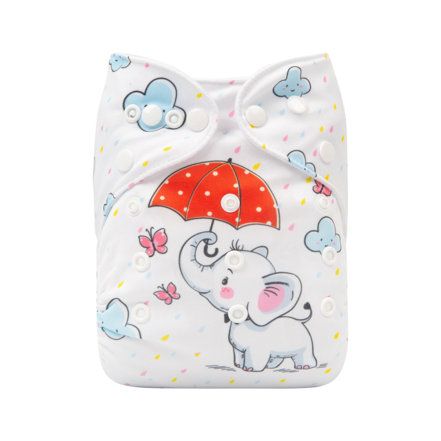 ALVABABY One Size Positioning Printed Cloth Diaper -Elephant (YDP35A)