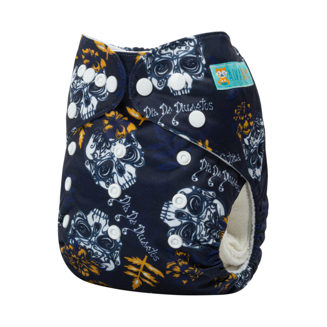 ALVABABY One Size Positioning Printed Cloth Diaper -Skull and leaves (YDP52A)