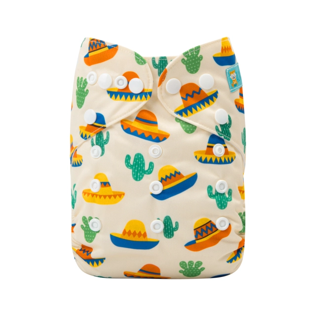 ALVABABY One Size Positioning Printed Cloth Diaper -Cactus and hat (YDP44A)