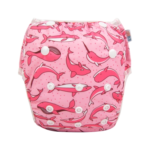 ALVABABY Reusable Swim Diaper - Adjustable One Size Swimwear for Infants & Toddlers (Cute pink dolphin YK48A)