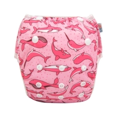 ALVABABY One Size Printed Swim Diaper -Cute pink dolphin(YK48A)