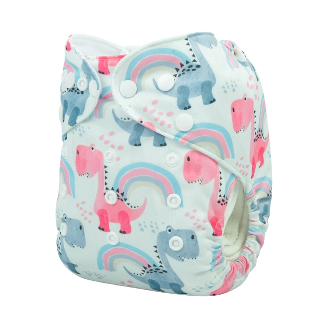 ALVABABY One Size Positioning Printed Cloth Diaper -Rainbow and dinosaurs (YDP63A)