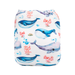 ALVABABY One Size Positioning Printed Cloth Diaper -Whales(YDP61A)