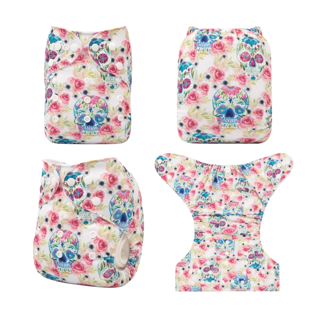 ALVABABY One Size Positioning Printed Cloth Diaper -Grunt and flower (YDP34A)