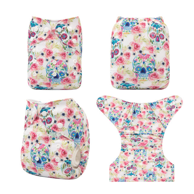 ALVABABY One Size Positioning Printed Cloth Diaper -Grunt and flower (YDP34A)