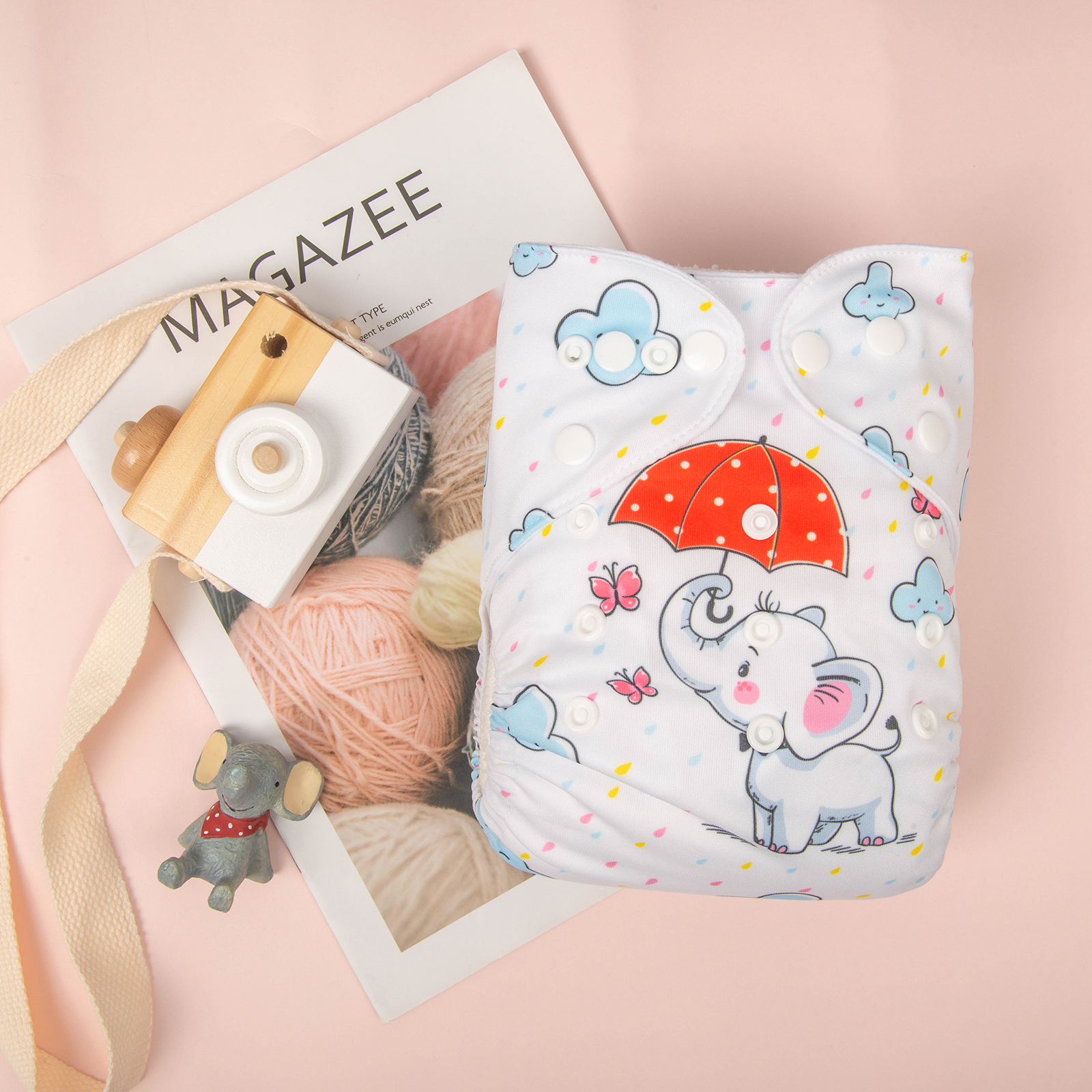 ALVABABY Positioning Cloth Diaper - One Size Adjustable Washable & Reusable Diaper for Babies and Toddlers  (Elephant, YDP35A)