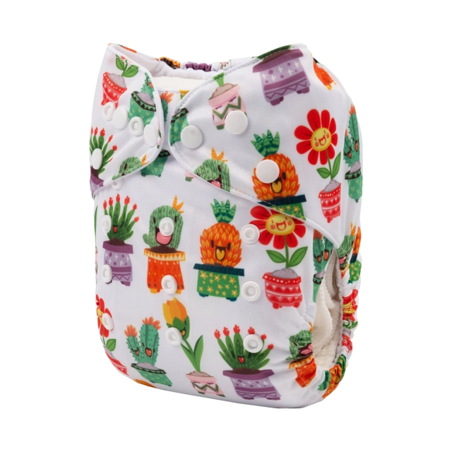 ALVABABY One Size Positioning Printed Cloth Diaper -Cactus and flower (YDP96A)